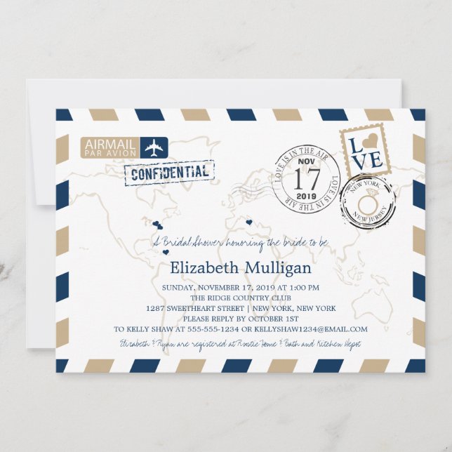 New York och New jersey Airmail | Möhippa Inbjudningar (Framsida)