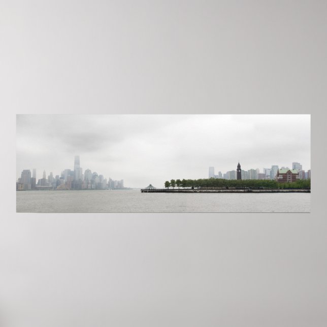 New York och New jersey Skyline i Fog Poster (Framsidan)