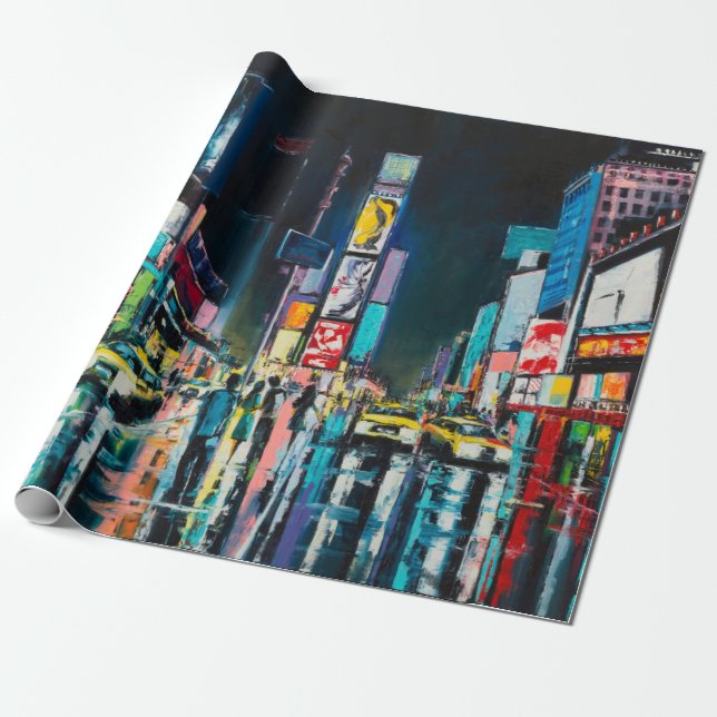 "New York" oil painting, a night view of New York, Presentpapper (Utrullad)