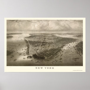 New York panorama- karta för NY - 1851 Poster