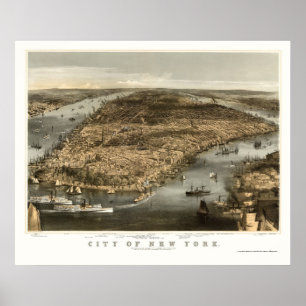 New York panorama- karta för NY - 1856 Poster