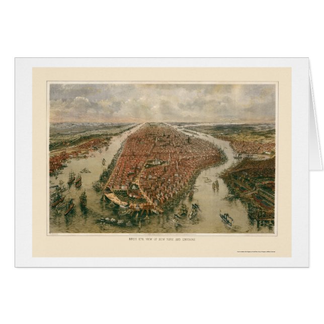 New York panorama- karta för NY - 1865 Hälsningskort (Framsidan Horizontal)