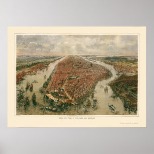 New York panorama- karta för NY - 1865 Poster