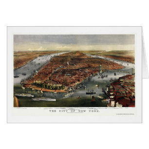 New York panorama- karta för NY - 1870 Hälsningskort