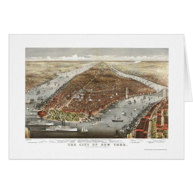New York panorama- karta för NY - 1876 Hälsningskort (Framsidan Horizontal)