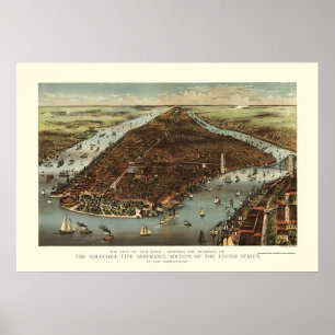 New York panorama- karta för NY - 1883 Poster