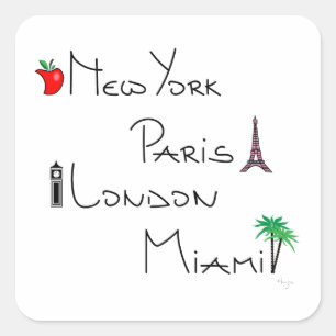 New York, Paris, London, Miami Fyrkantigt Klistermärke