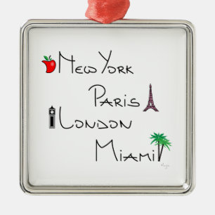 New York, Paris, London, Miami Julgransprydnad Metall