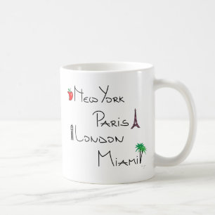 New York, Paris, London, Miami Kaffemugg