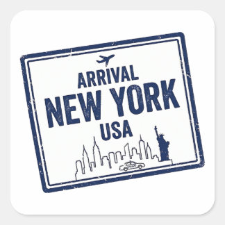 New York Passport Stamp Arrival USA Fyrkantigt Klistermärke