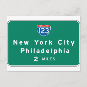 New York Philadelphia Highway Sign Vykort