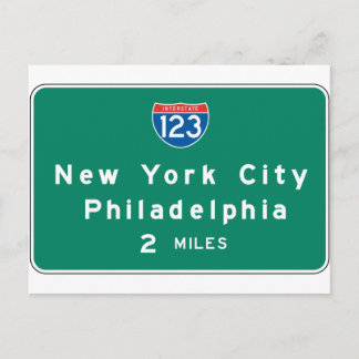 New York Philadelphia Highway Sign Vykort