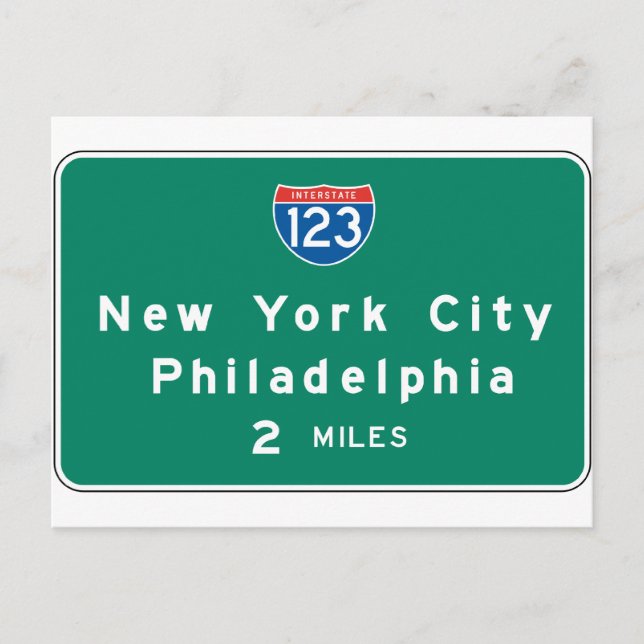 New York Philadelphia Highway Sign Vykort (Framsida)