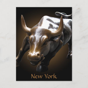 New York Postcard Bull Statue NYC Souvenir Card Vykort