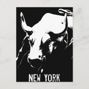 New York Postcard Bull Statue NYC Souvenir Card Vykort