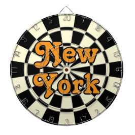NEW YORK Retro Modern Orange text Svart och Kräm Darttavla