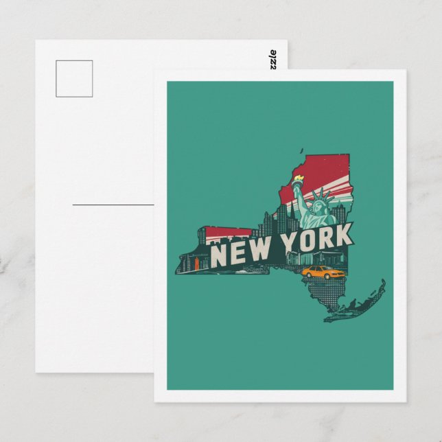 New York Retro Travel Design Iconic US Stater Vykort (Fram/baksida)