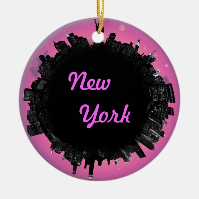 New York rosa Skyline Julgransprydnad Keramik (Framsidan)