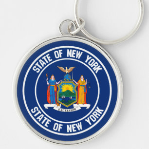 New York Round Emblem Rund Silverfärgad Nyckelring