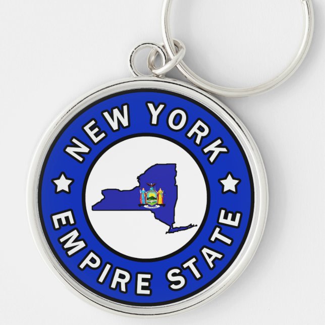 New York Rund Silverfärgad Nyckelring (Framsidan)