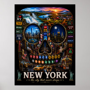 New York Skull Art Print State of Mind Poster