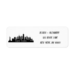 New York Skylin Silhouette Black Elegant Script La Returadress Etikett