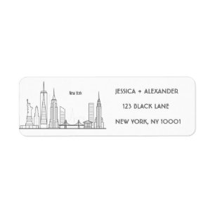New York Skylin Silhouette Black Elegant Script Returadress Etikett
