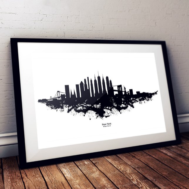New York Skyline Akvarell Svart och Vitt Fototryck (New York Skyline Watercolor Black and White. Photo Print)