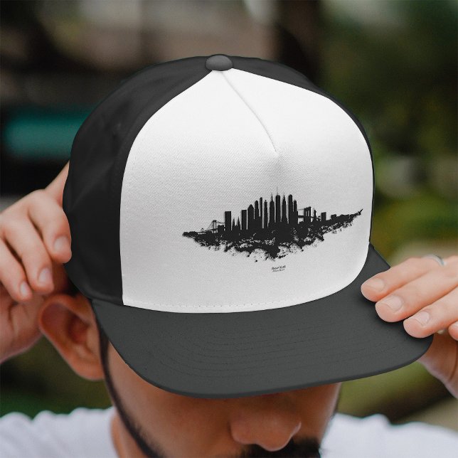 New York Skyline Akvarell Svart och Vitt Keps (New York Skyline Watercolor Black and White. Trucker Hat)