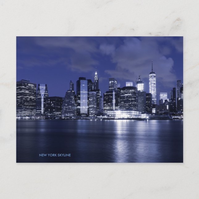 New York Skyline Bathed in Blue Vykort (Framsida)