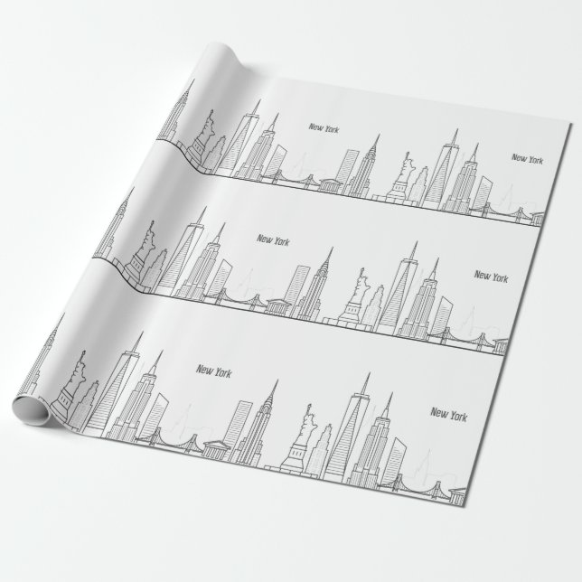 New York Skyline Black Big Apple Modern City Presentpapper (Utrullad)