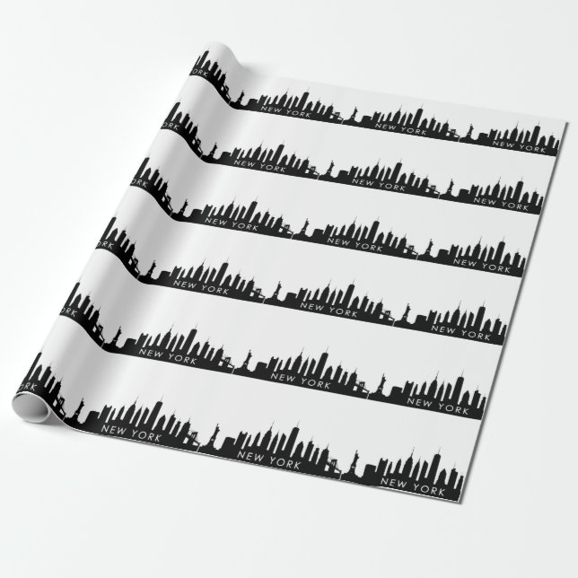 New York Skyline Black Big Apple Modern City Wrapp Presentpapper (Utrullad)