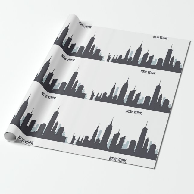 New York Skyline Black Big Apple Modern City Wrapp Presentpapper (Utrullad)