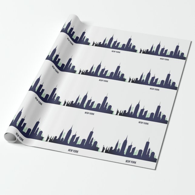 New York Skyline Blue Big Apple Modern City Presentpapper (Utrullad)