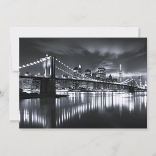 New York Skyline Brooklyn Bridge Monokrom Natt Julkort