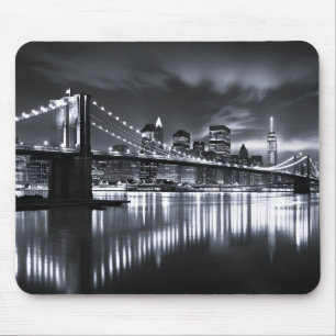 New York Skyline Brooklyn Bridge Monokrom Natt Musmatta