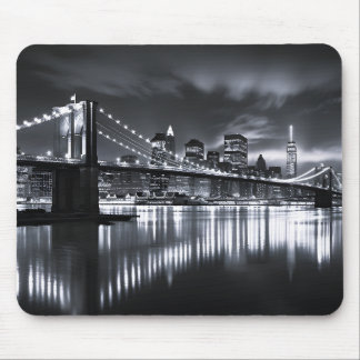 New York Skyline Brooklyn Bridge Monokrom Natt Musmatta