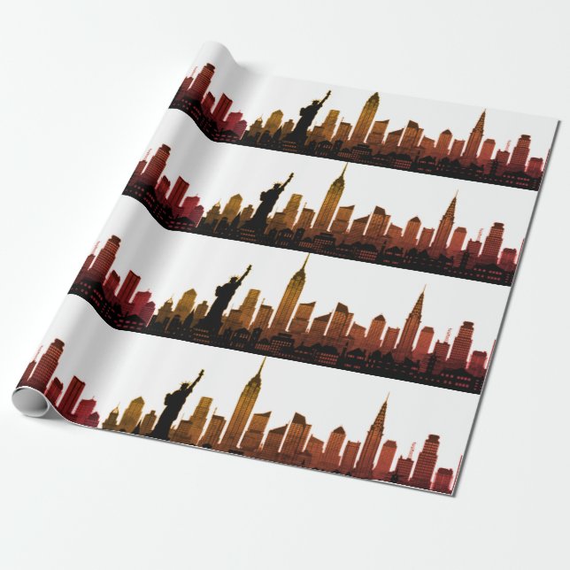 New York Skyline Brown Big Apple Modern City Presentpapper (Utrullad)