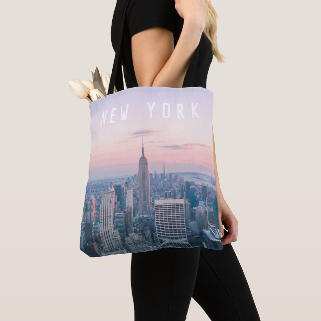 New York Skyline & California Handflatan Träd Bi-C Tygkasse (Närbild)