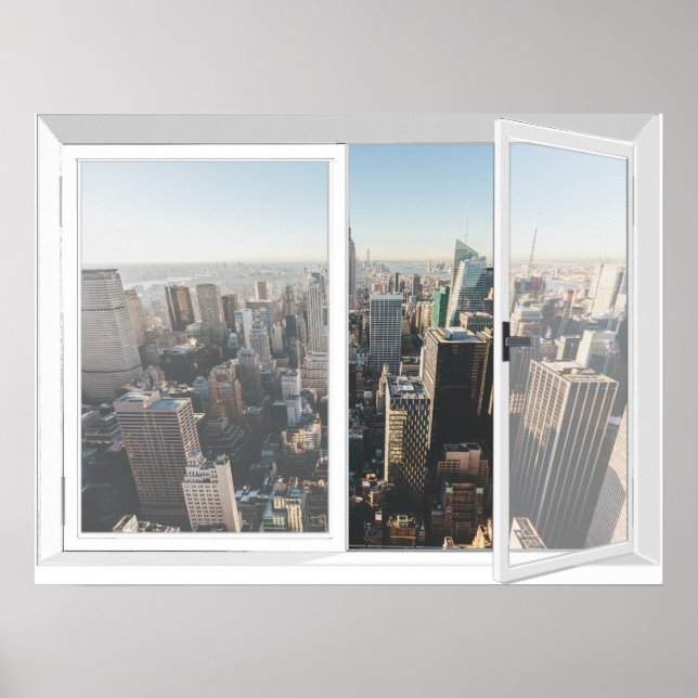 New York Skyline City View Fake Window Poster (Framsidan)