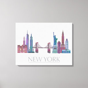 New York Skyline Färgad Byggnad Canvastryck