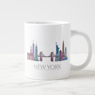 New York Skyline Färgad Byggnad Jumbo Mugg