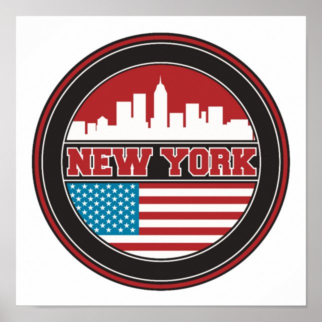 New York Skyline | Förenade Stater Flagga Poster (Framsidan)