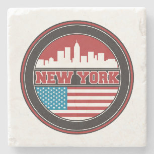New York Skyline Förenade Stater Flagga Stenunderlägg