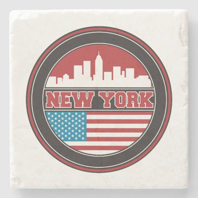 New York Skyline| Förenade Stater Flagga Stenunderlägg (Framsidan)