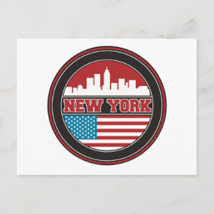 New York Skyline Förenade Stater Flagga Vykort