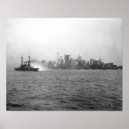 New York Skyline från Harbour, 1920. Vintage Photo Poster
