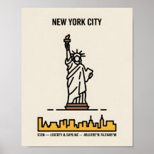 New York Skyline Frihetsgudinnan Bold Line Art