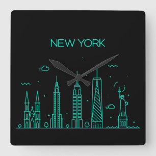 New York-skyline Fyrkantig Klocka