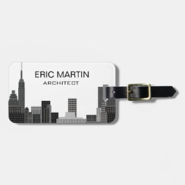 New York Skyline Grå Modern Personlig Namn Bagagebricka